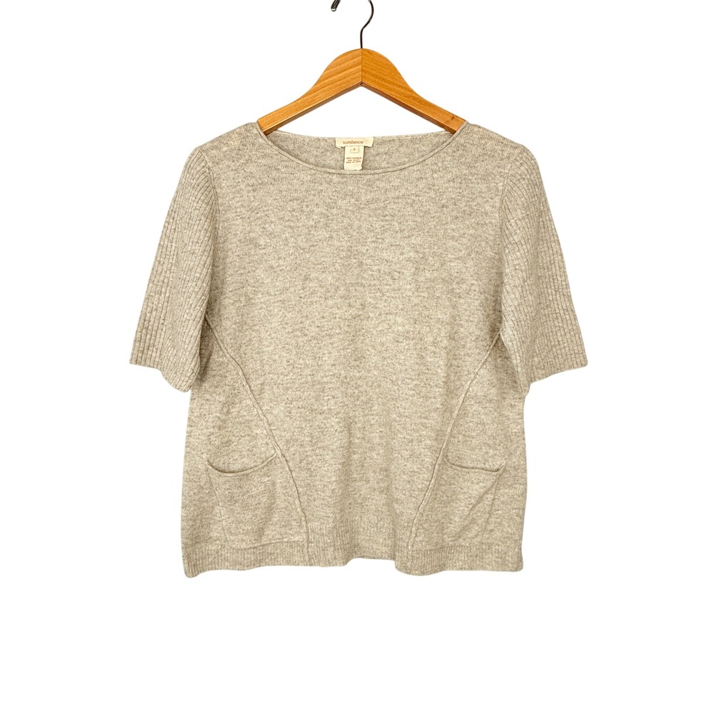 Sundance Sweater Women S 100% Cashmere Gray Ribbed Sleeve Pocket Top